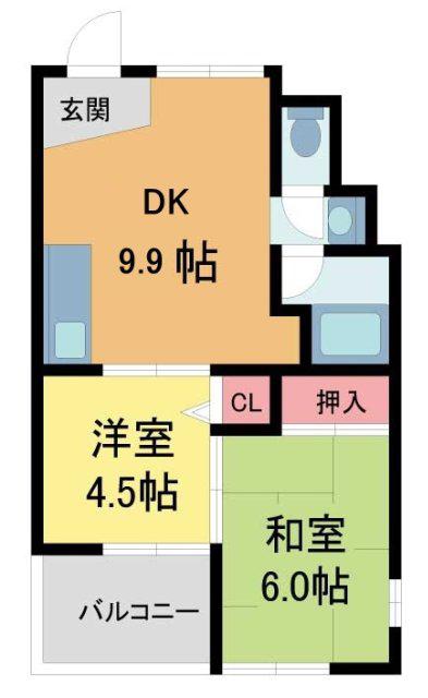 芦屋第一コーポラス(2DK/2階)の間取り写真