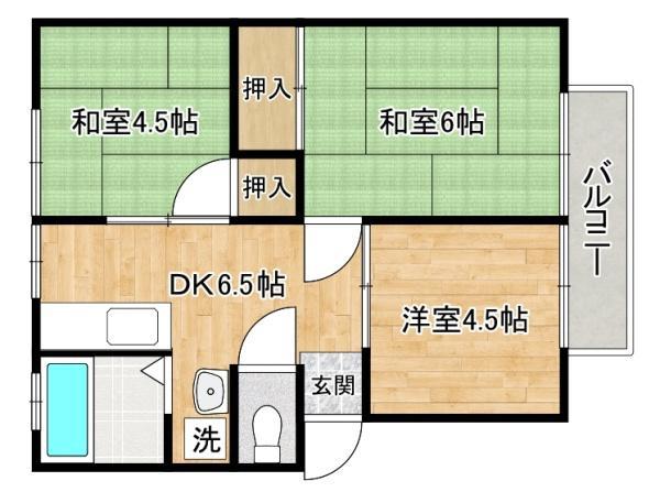 石橋ハイツB棟(3DK/2階)の間取り写真
