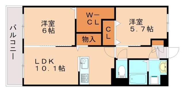 ユーミークレール楽市(2LDK/2階)の間取り写真
