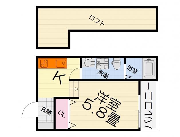 セインツ2号館(1K/2階)の間取り写真