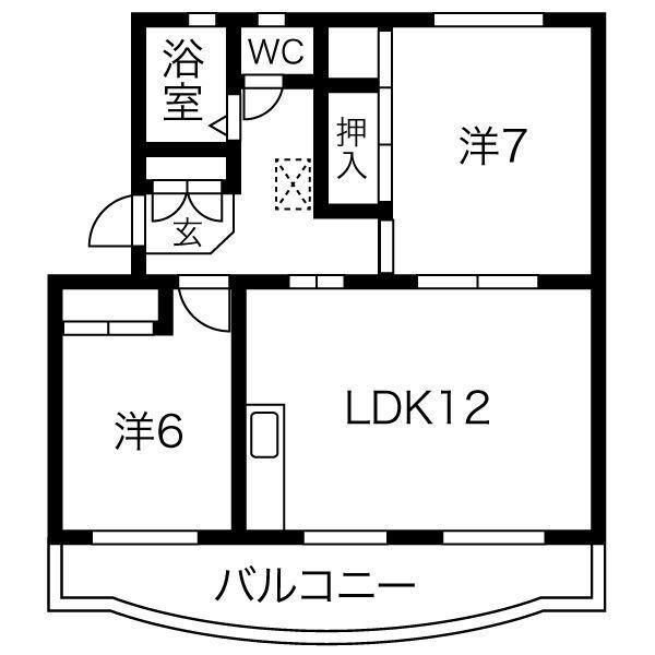 グリーンハイツ萩丘B(2LDK/3階)の間取り写真