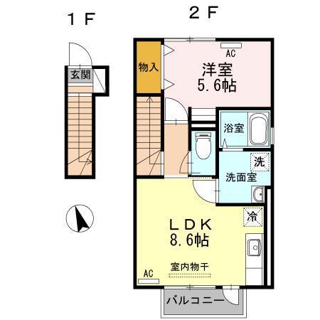 オリビエスルプリューメ(1LDK/2階)の間取り写真