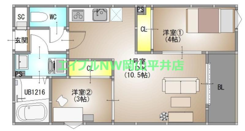 REGALEST 藤原光町(2LDK/1階)の間取り写真