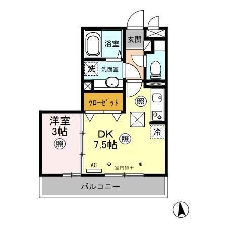エピナール E(1DK/1階)の間取り写真