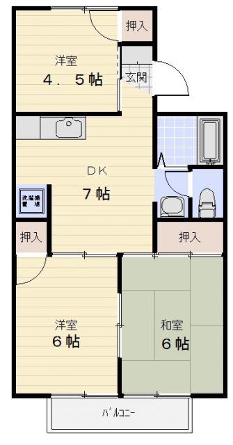 阿波屋ハイツB(3DK/1階)の間取り写真
