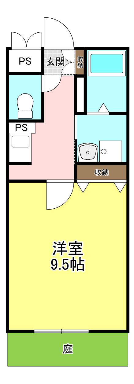 アイランド打中(1K/1階)の間取り写真