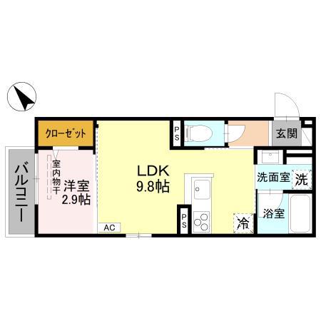 D-TORISIA(1LDK/2階)の間取り写真