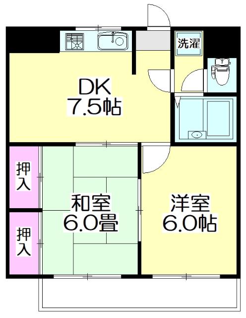 グランレッドI(2DK/4階)の間取り写真