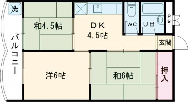 東加古川ハイツ(3DK/3階)の間取り写真