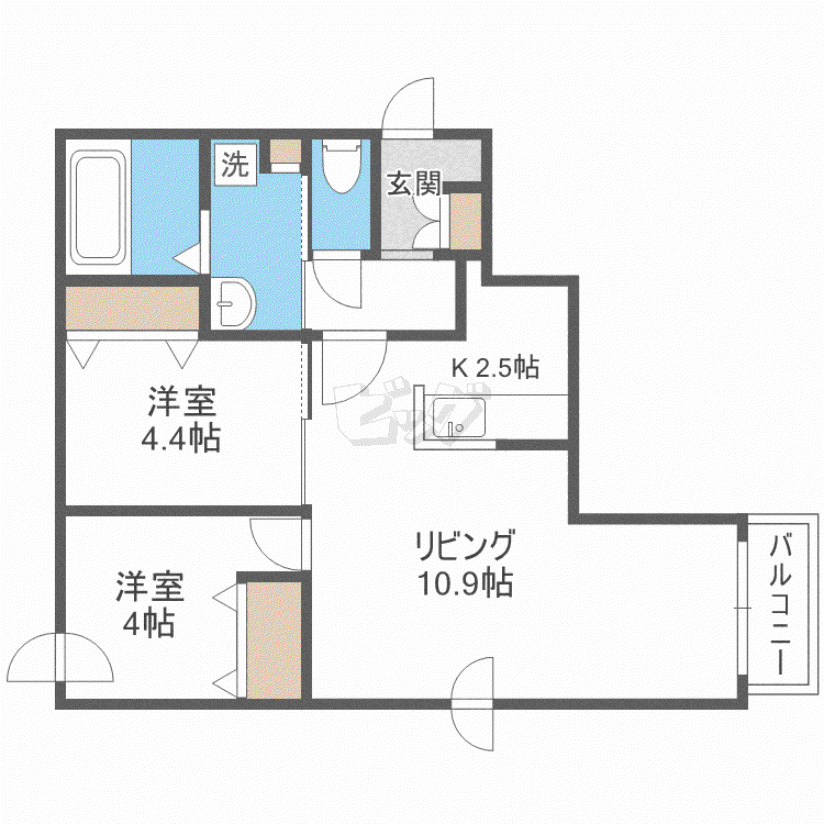 コートロティS21・A(2LDK/3階)の間取り写真