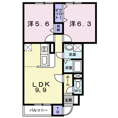 セレニティー(2LDK/1階)の間取り写真