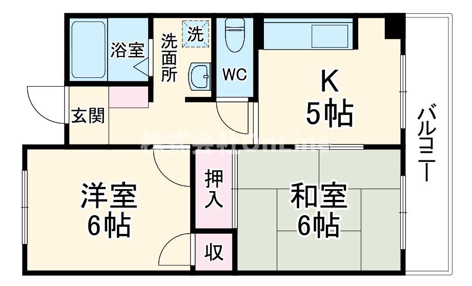 JR関西本線 八尾駅 徒歩20分 5階建 築35年(2K/3階)の間取り写真