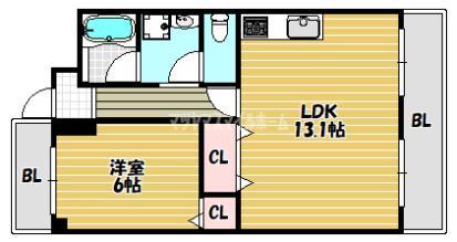 エステート村上(1LDK/6階)の間取り写真