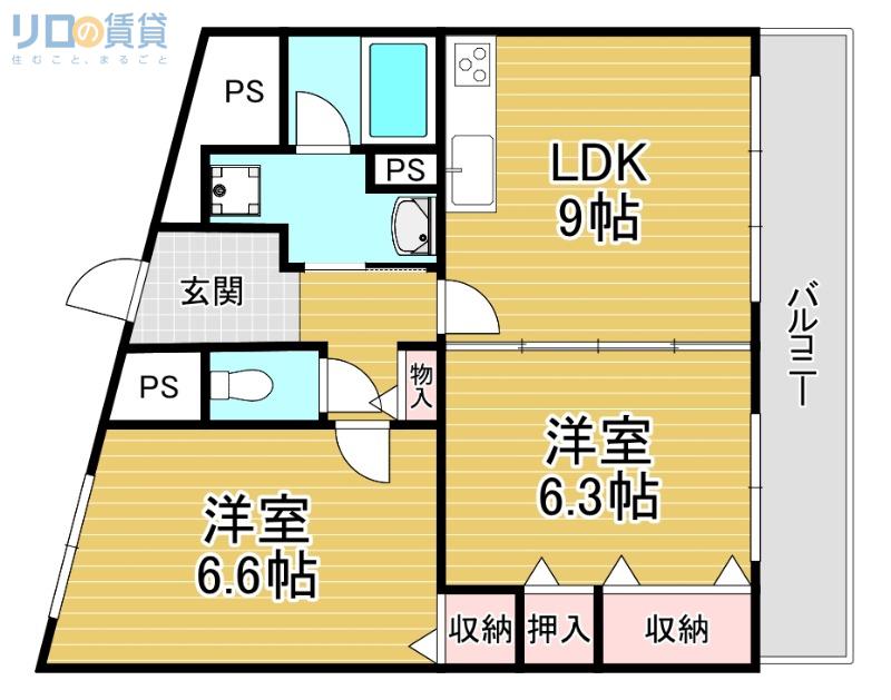 ミレニアム(2LDK/2階)の間取り写真