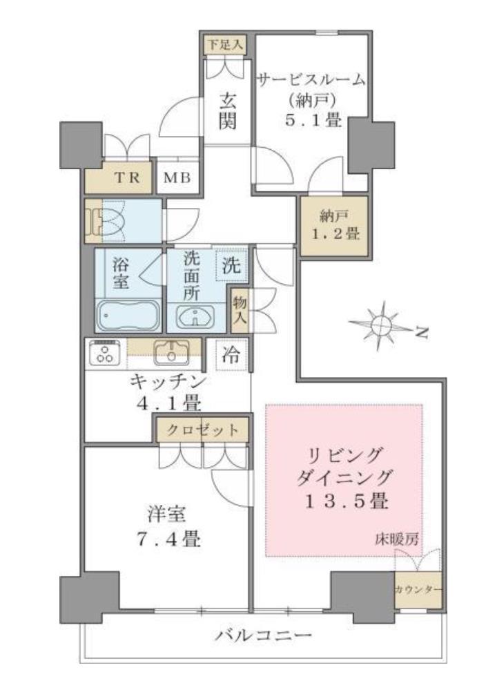 ブリリアイスト東雲キャナルコート(1SLDK/10階)の間取り写真