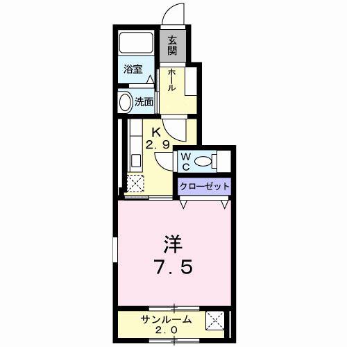 ホームツリーC(1K/1階)の間取り写真