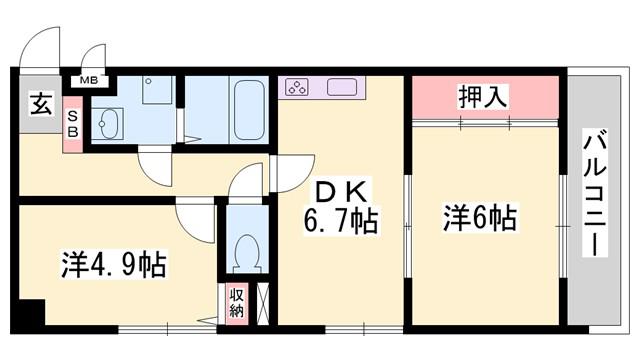 ペシュモトシオ(2DK/7階)の間取り写真