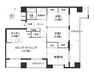 クラシオン地行(3LDK/2階)の間取り写真