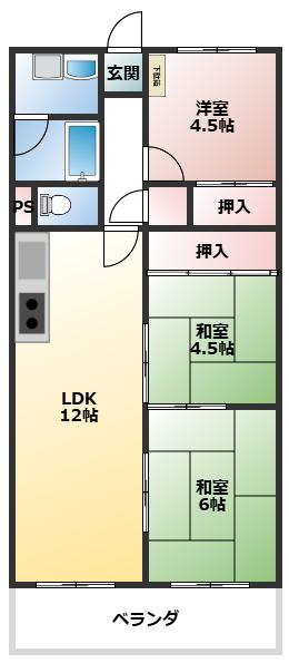 サンハイツ土山明石市二見町西二見(3LDK/5階)の間取り写真