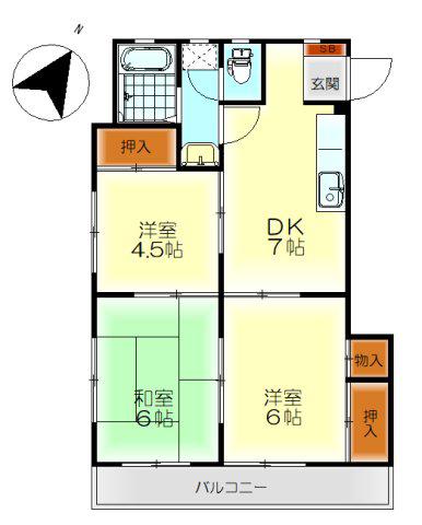 Kコート大学前(3DK/3階)の間取り写真