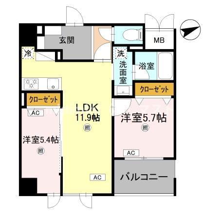 コンフォート泉尾(2LDK/2階)の間取り写真