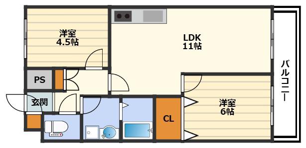 扇町第2マンション(2LDK/8階)の間取り写真