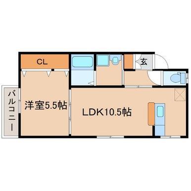 フェヴァリー川東(1LDK/2階)の間取り写真