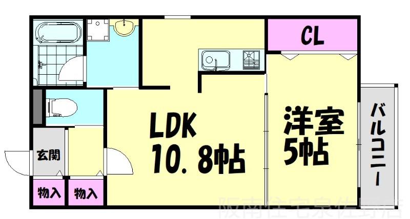 クワドラート泉佐野II番館(1LDK/2階)の間取り写真