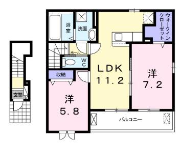 ローレル志紀(2LDK/2階)の間取り写真