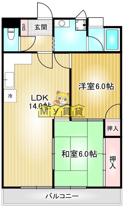 スカイメゾン(2LDK/7階)の間取り写真
