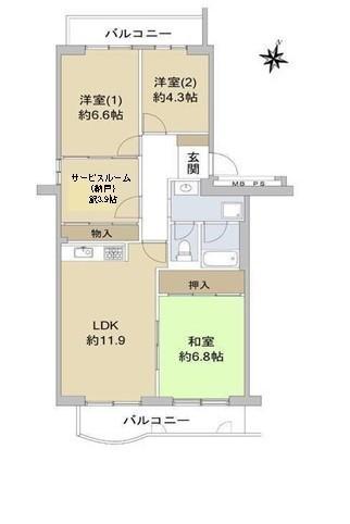 西宮セントポリア2号棟(3SLDK/4階)の間取り写真