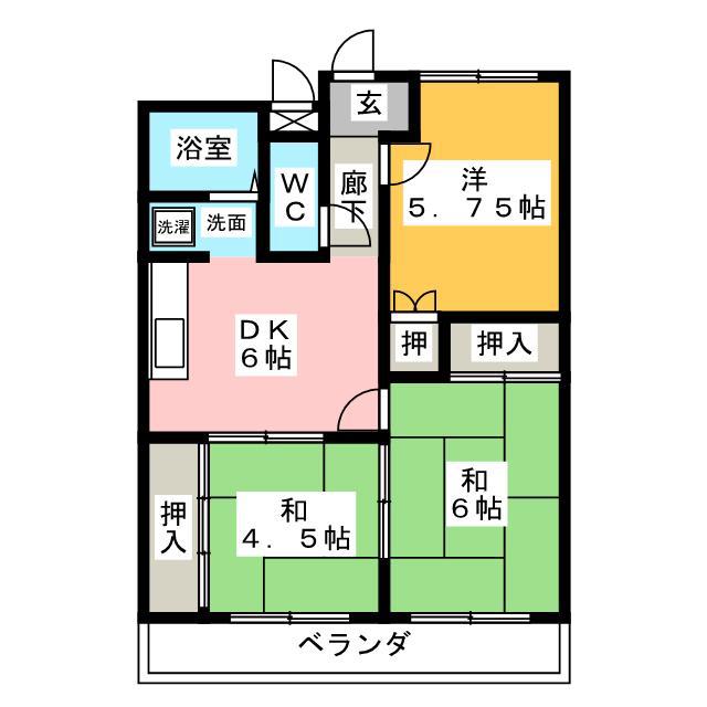 ジョイライフ手賀野(3DK/2階)の間取り写真