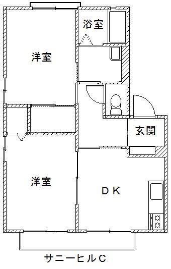 サニーヒルC棟(2DK/1階)の間取り写真