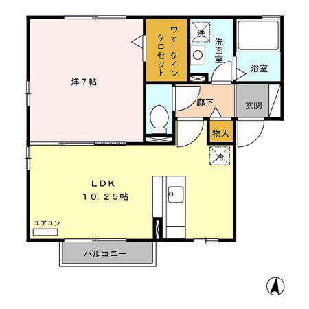 アジュールA棟(1LDK/2階)の間取り写真