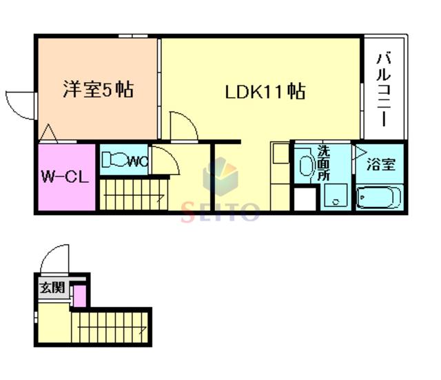 フルール デ シャーン(1LDK/2階)の間取り写真
