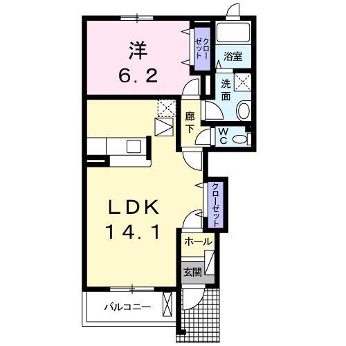 コウヒロハイム C(1LDK/1階)の間取り写真