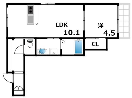T-SQUARE摂津本山(1LDK/1階)の間取り写真