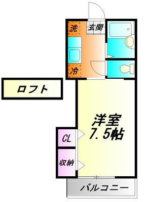 カーサ・アスール(1K/2階)の間取り写真