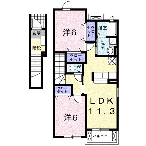 アプローズカーサA(2LDK/2階)の間取り写真
