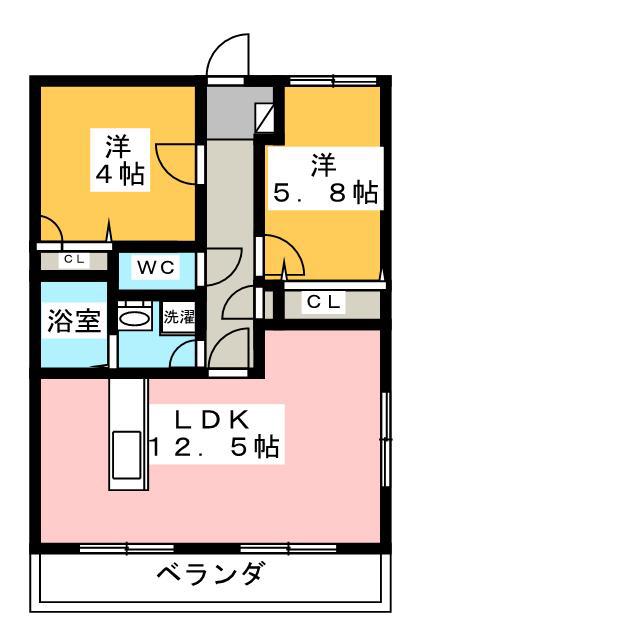 サンサーラ瀬名(2LDK/2階)の間取り写真