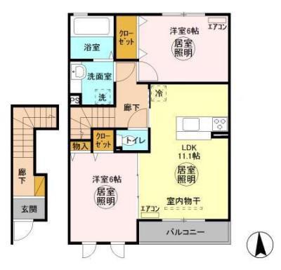 グランライトC(2LDK/2階)の間取り写真
