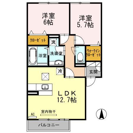 グランセ(2LDK/1階)の間取り写真