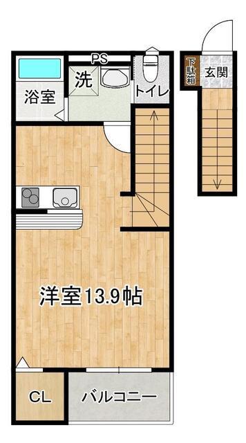RAINBOW KAMIYOKOBA B(1K/2階)の間取り写真