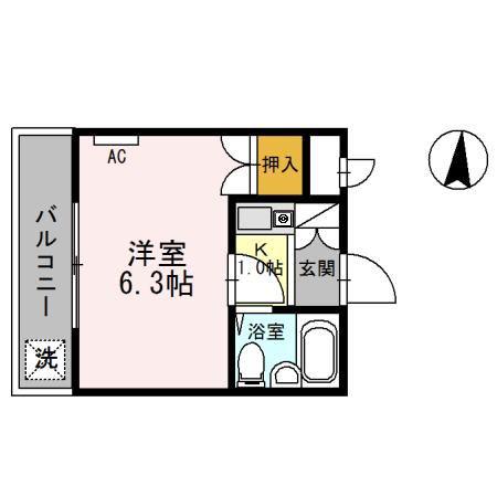 シャトー栄根II(1K/4階)の間取り写真