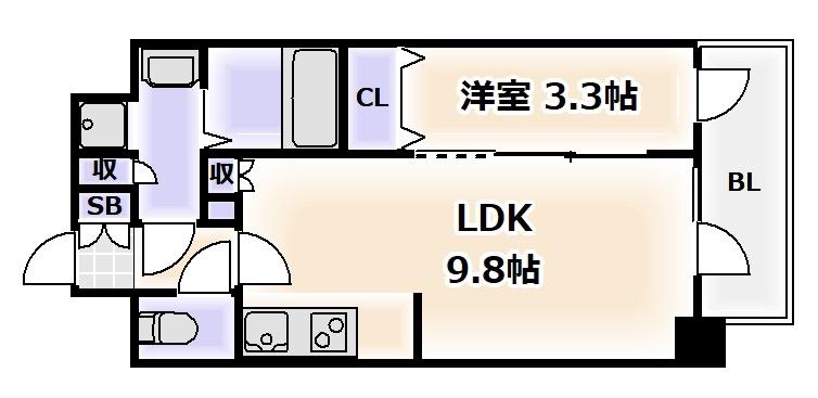 エスリードコート阿倍野昭和町(1LDK/10階)の間取り写真