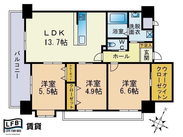 ベルステージ須賀町(3LDK/2階)の間取り写真