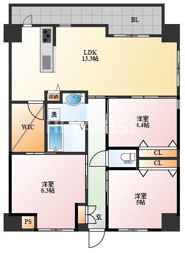 SQUARE CODE TATEIWA(3LDK/4階)の間取り写真