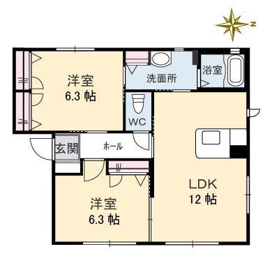 メゾーネB棟(2LDK/1階)の間取り写真