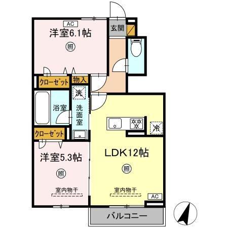 ヒルズ平泉 C(2LDK/1階)の間取り写真