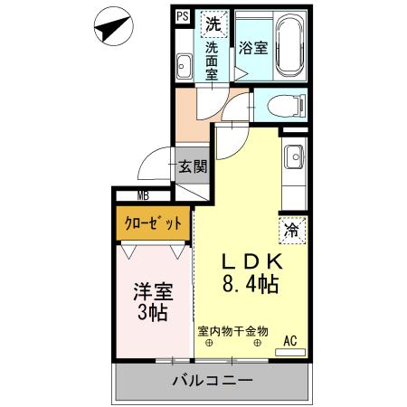 レグルス東刈谷(1LDK/2階)の間取り写真